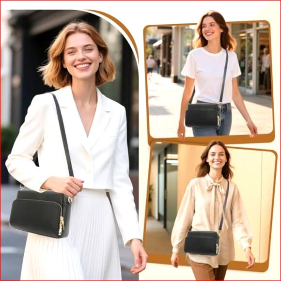 Vegan Leather Crossbody Bag with Adjustable Strap, Waterproof Microfiber - Picture 2 of 7